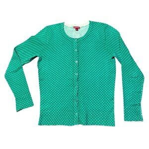 Merona Womens Green Polka Dot Button Down Sweater Cardigan Size L